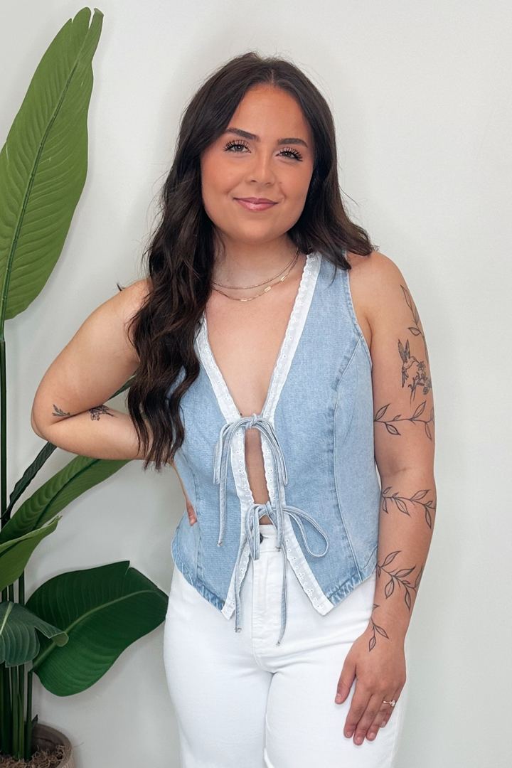 Denim & Lace Trim Vest