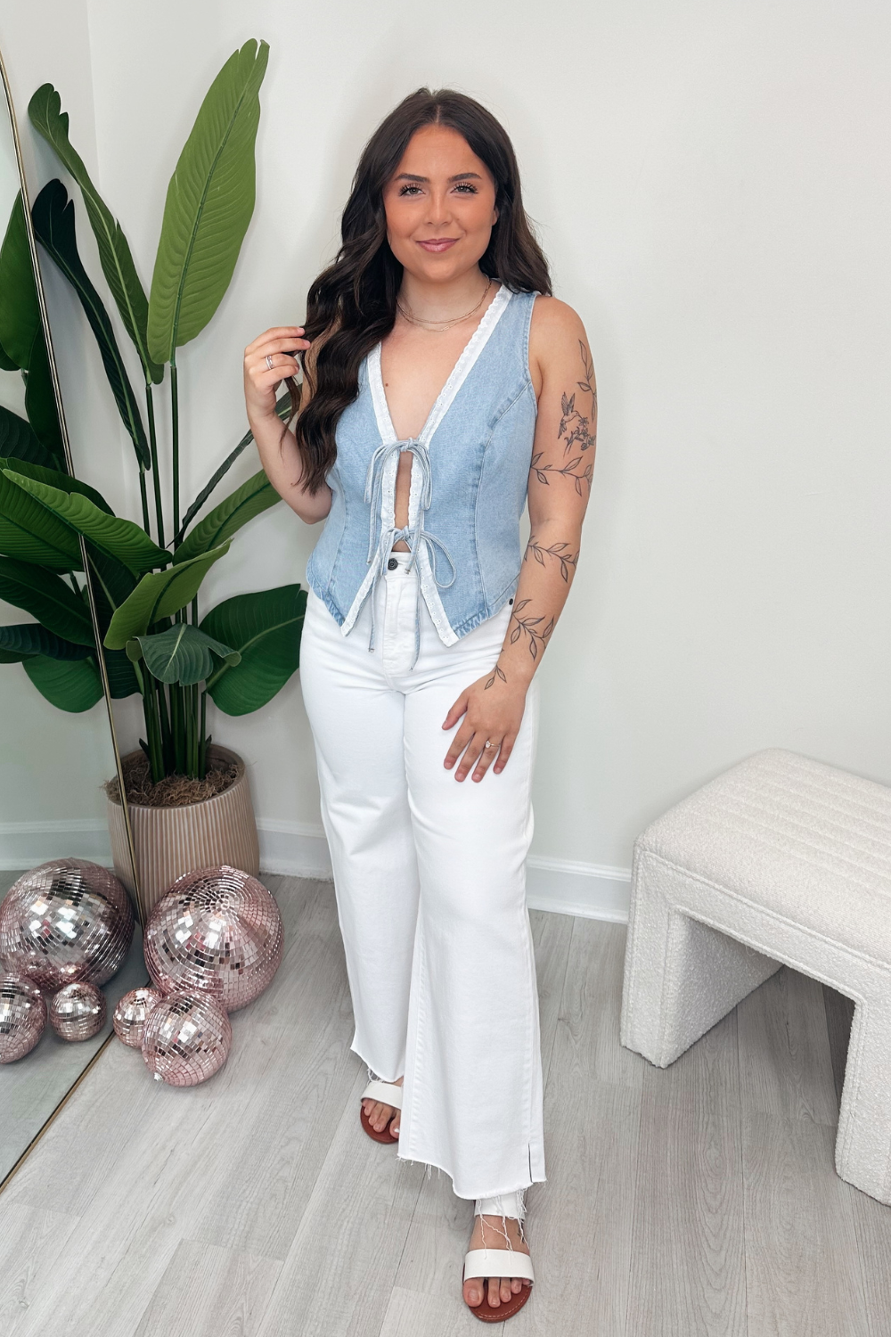 Denim & Lace Trim Vest