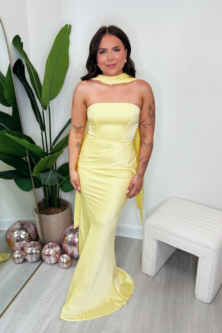 Satin Maxi Dress With A Bandeau Neckline Coordina