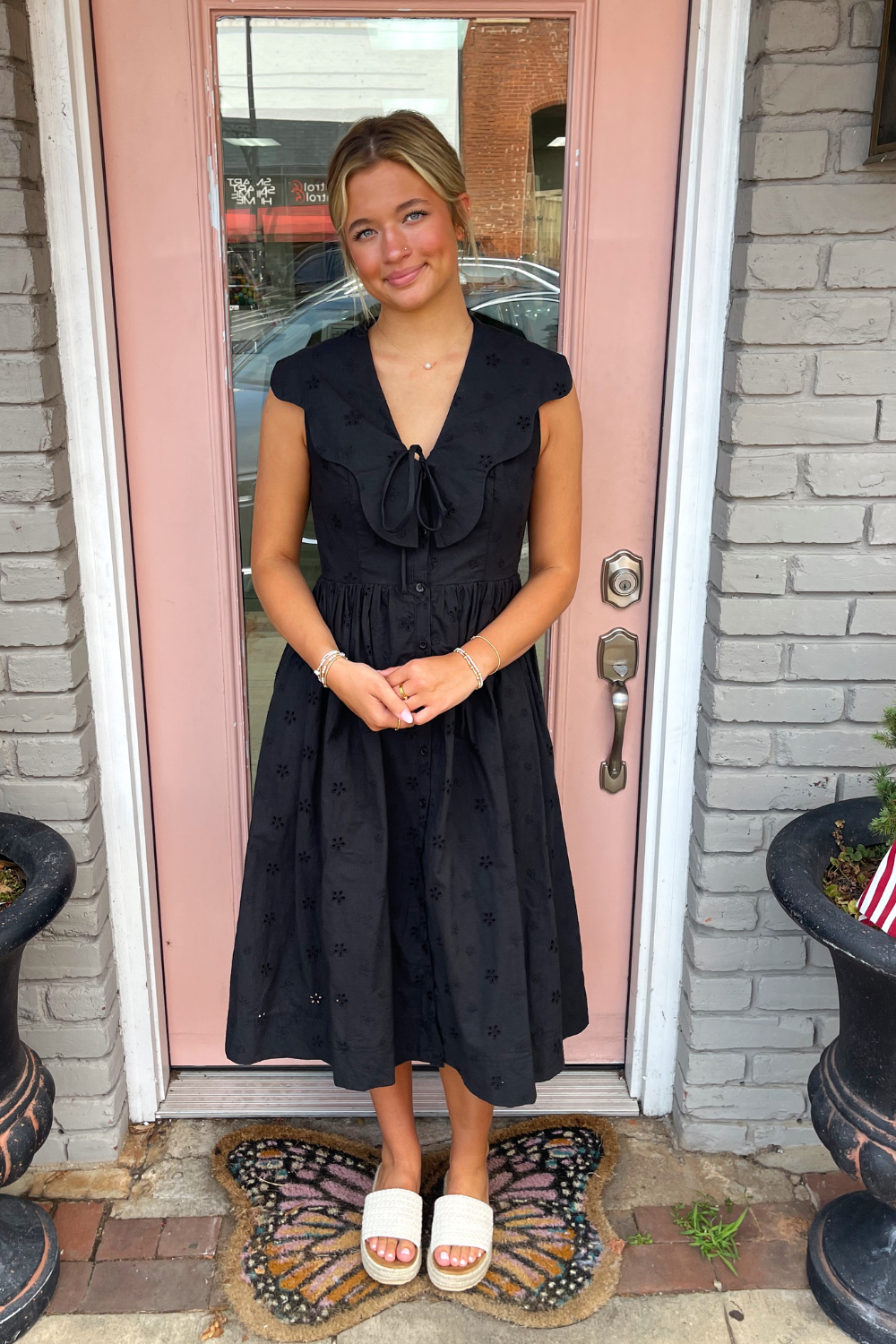 Black Scallop Collar Midi Dress
