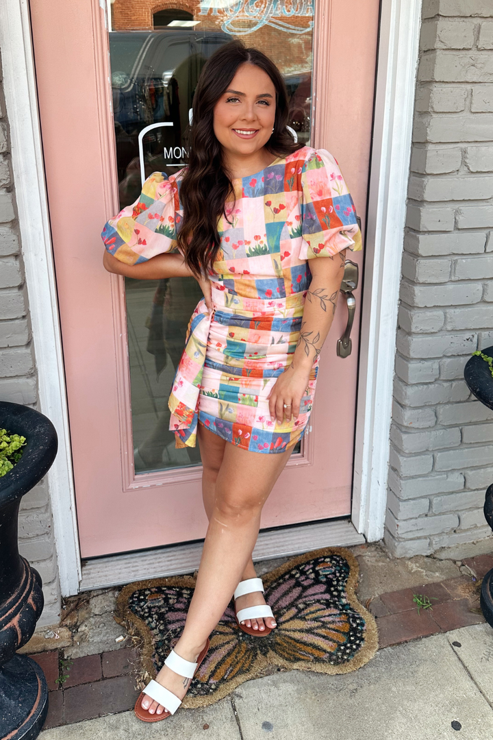 Ruched Floral Mini Dress