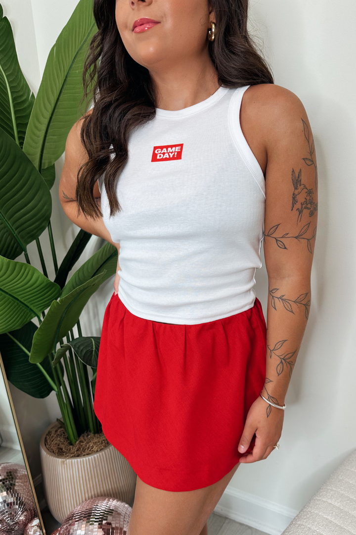 Red Mid Rise Skort