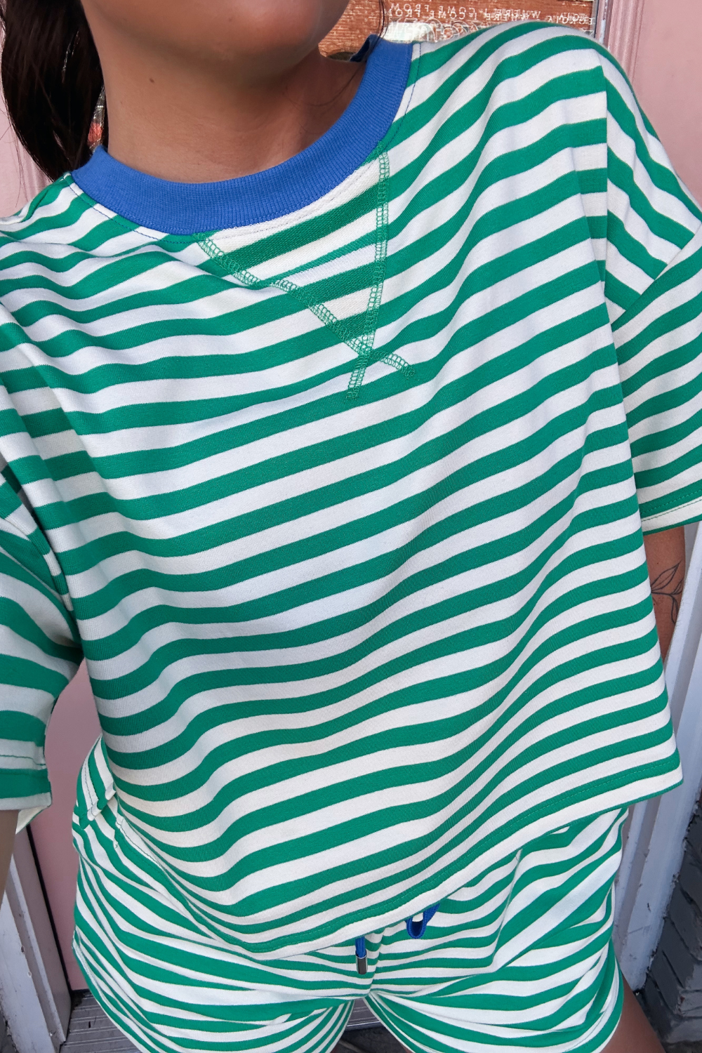 Boxy Terry Short Set - Green/Blue