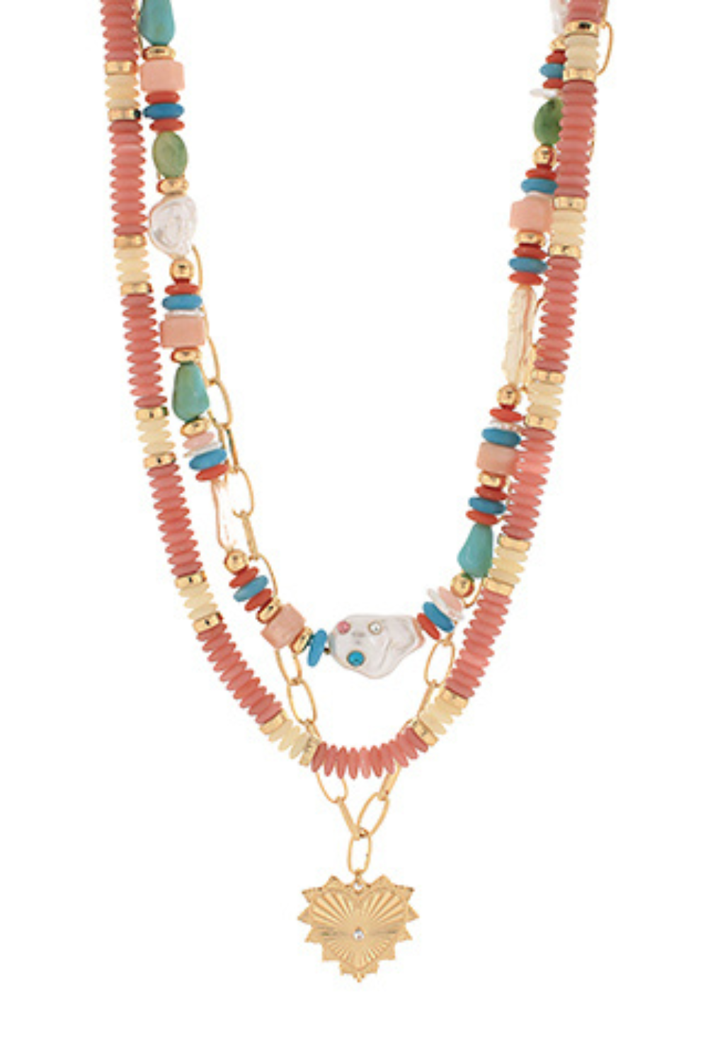 Heart Pendant Triple Necklace