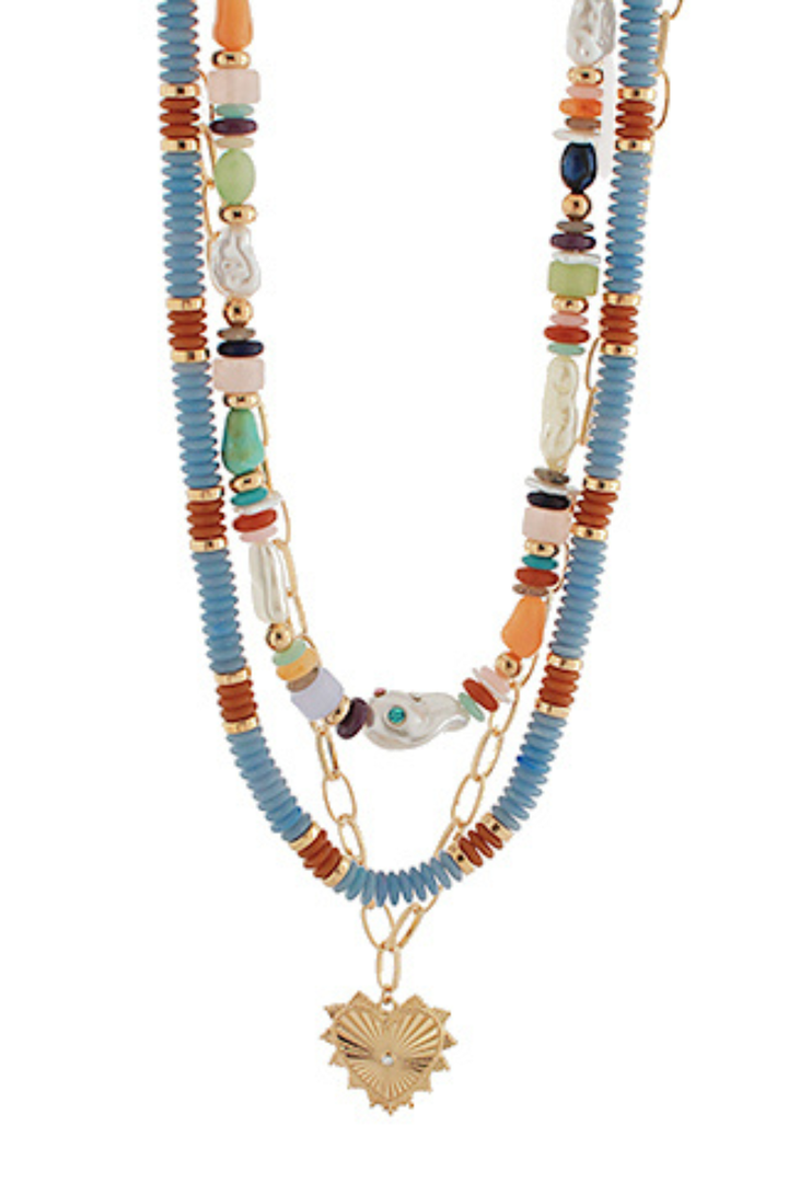 Heart Pendant Triple Necklace