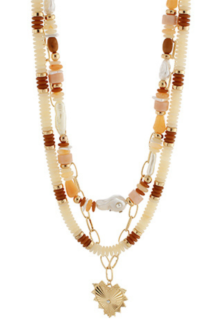 Heart Pendant Triple Necklace