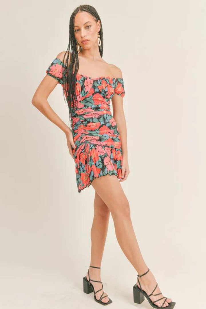 Vintage Tropics Ruched Mini Dress