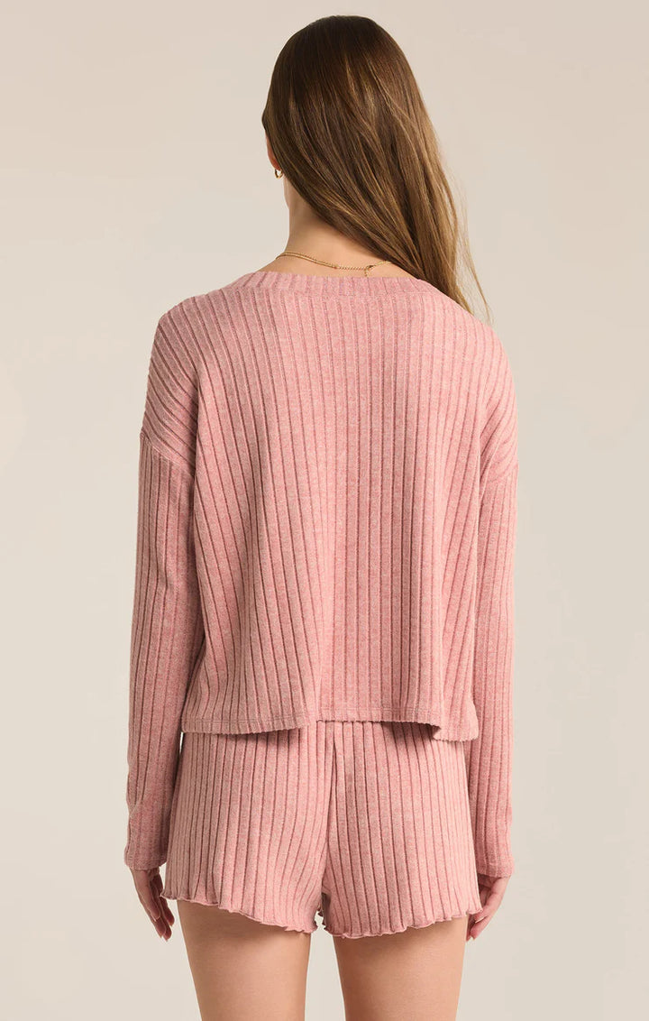 Mara Long Sleeve Cardigan Top - Rosebud