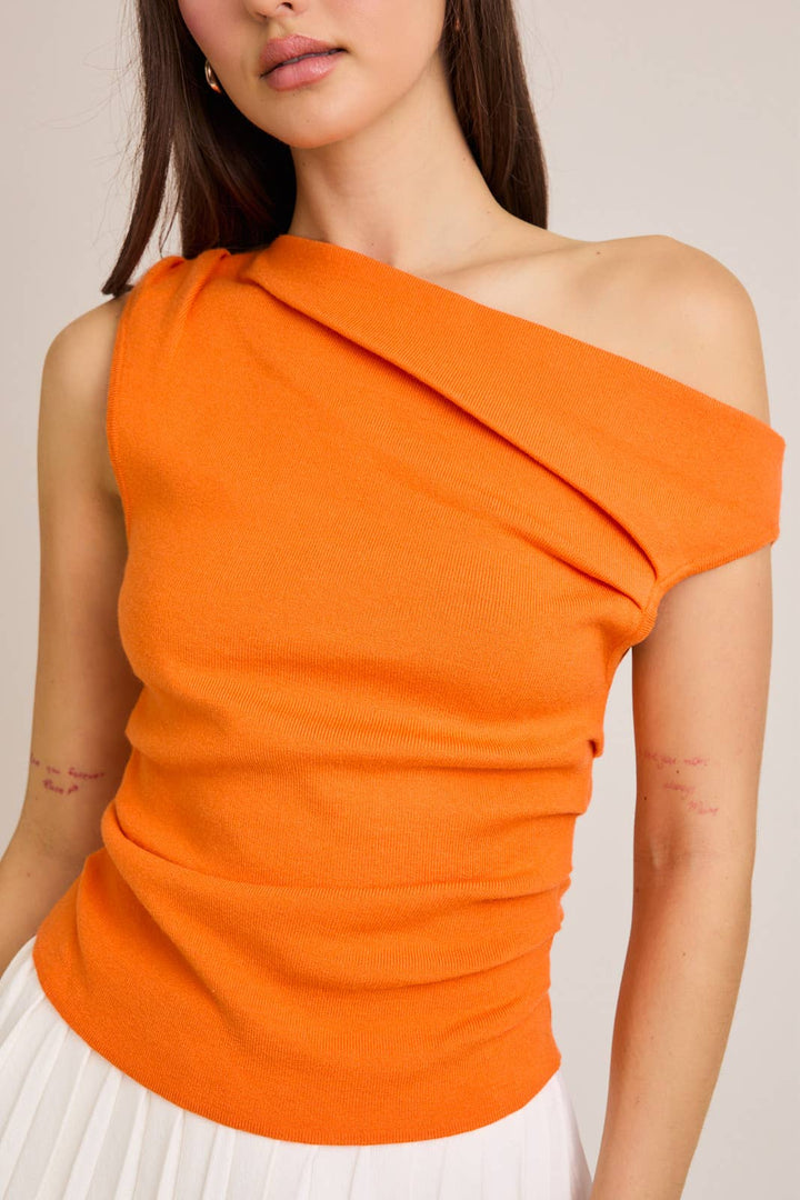 Orange Asymmetrical Neck Sweater Top