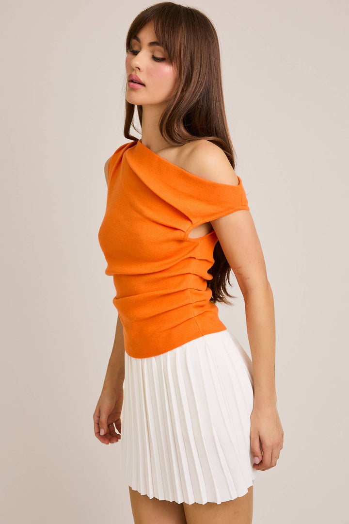 Orange Asymmetrical Neck Sweater Top