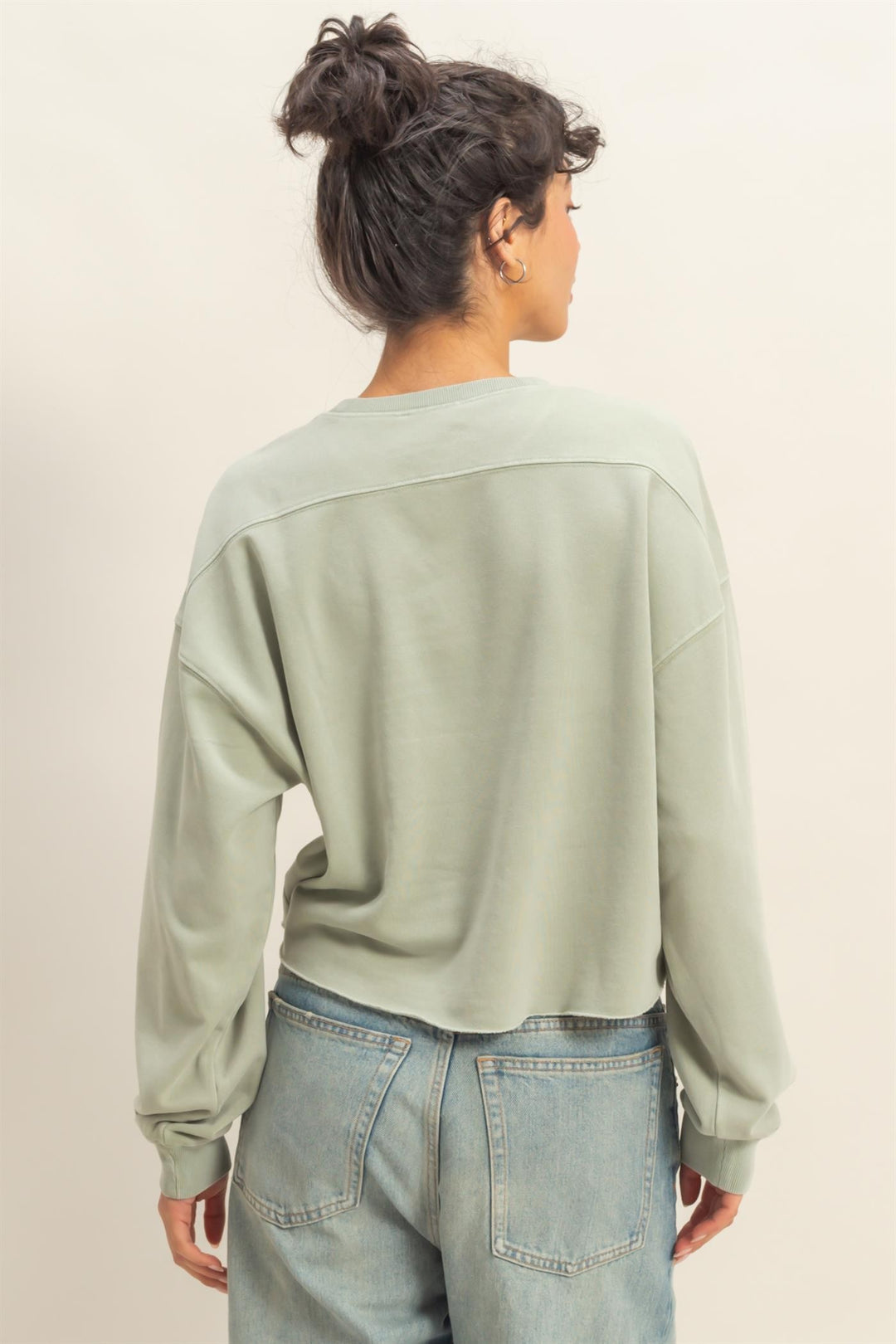Cropped Crewneck Sweatshirt - Sage Green