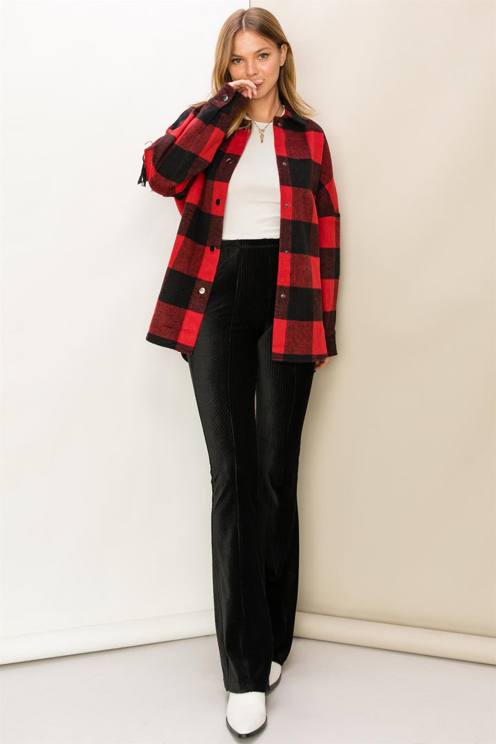 Give Love Buffalo Plaid Fringe Shacket