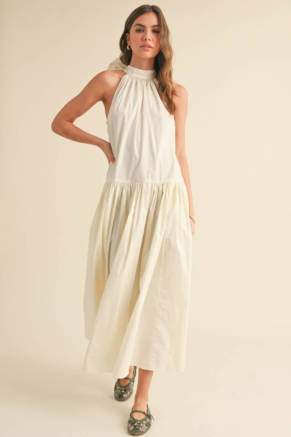 Halter Neck Maxi Dress With Tie Back
