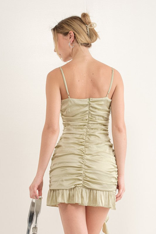 Ruched Ruffle Mini Dress