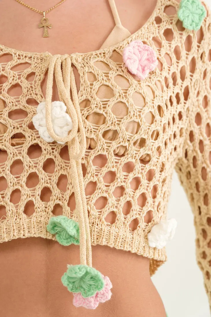 Flower Appliqué Crochet Top – Finley's Boutique