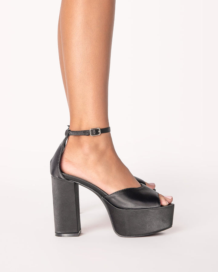 Billini Romara Black Satin Heels