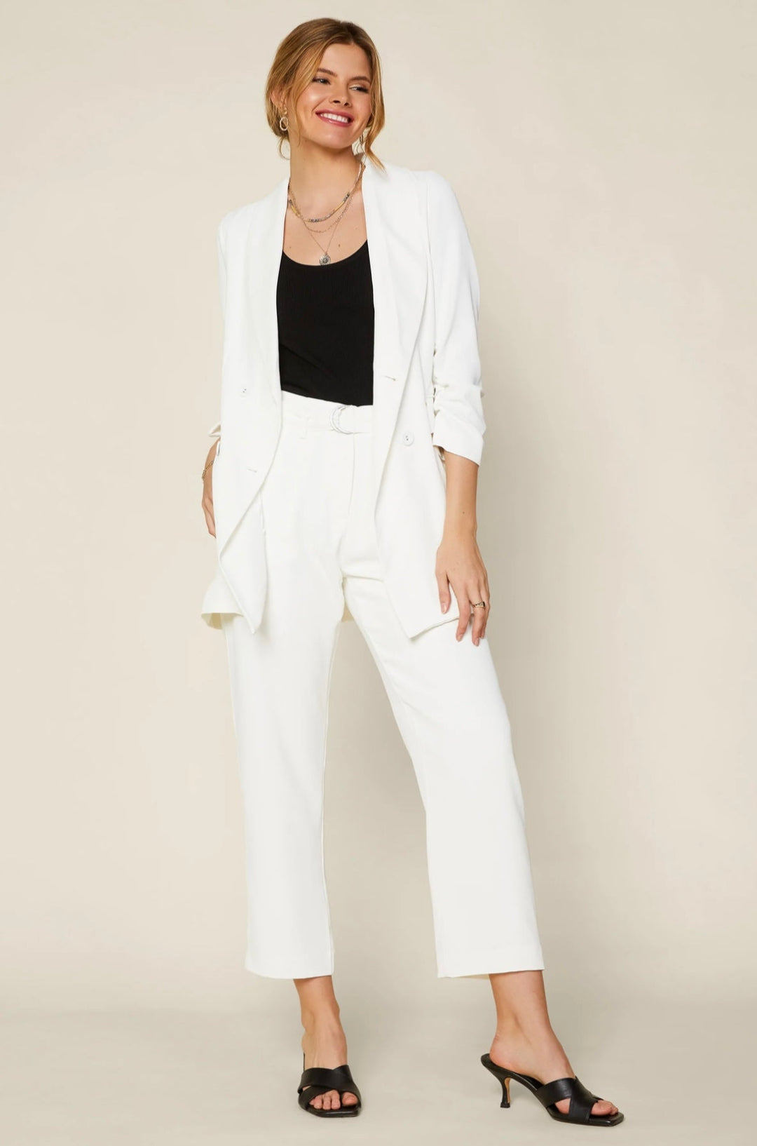 White Fitted Double Button Blazer
