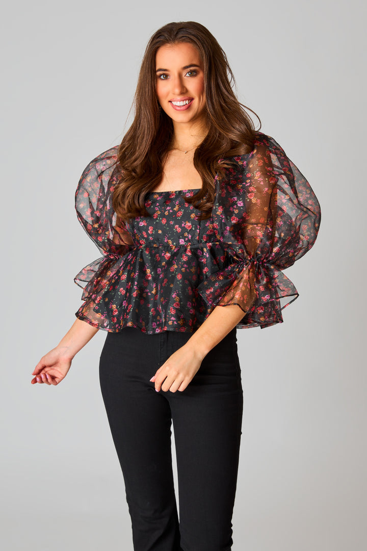 Floral Fantasy Puff Sleeve Top
